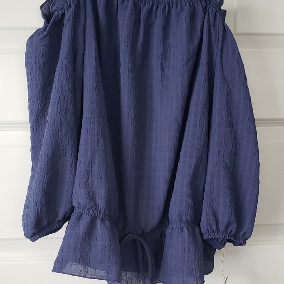 NWT: BCX Off the Shoulder Denim Blue Top - Picture 3 of 6